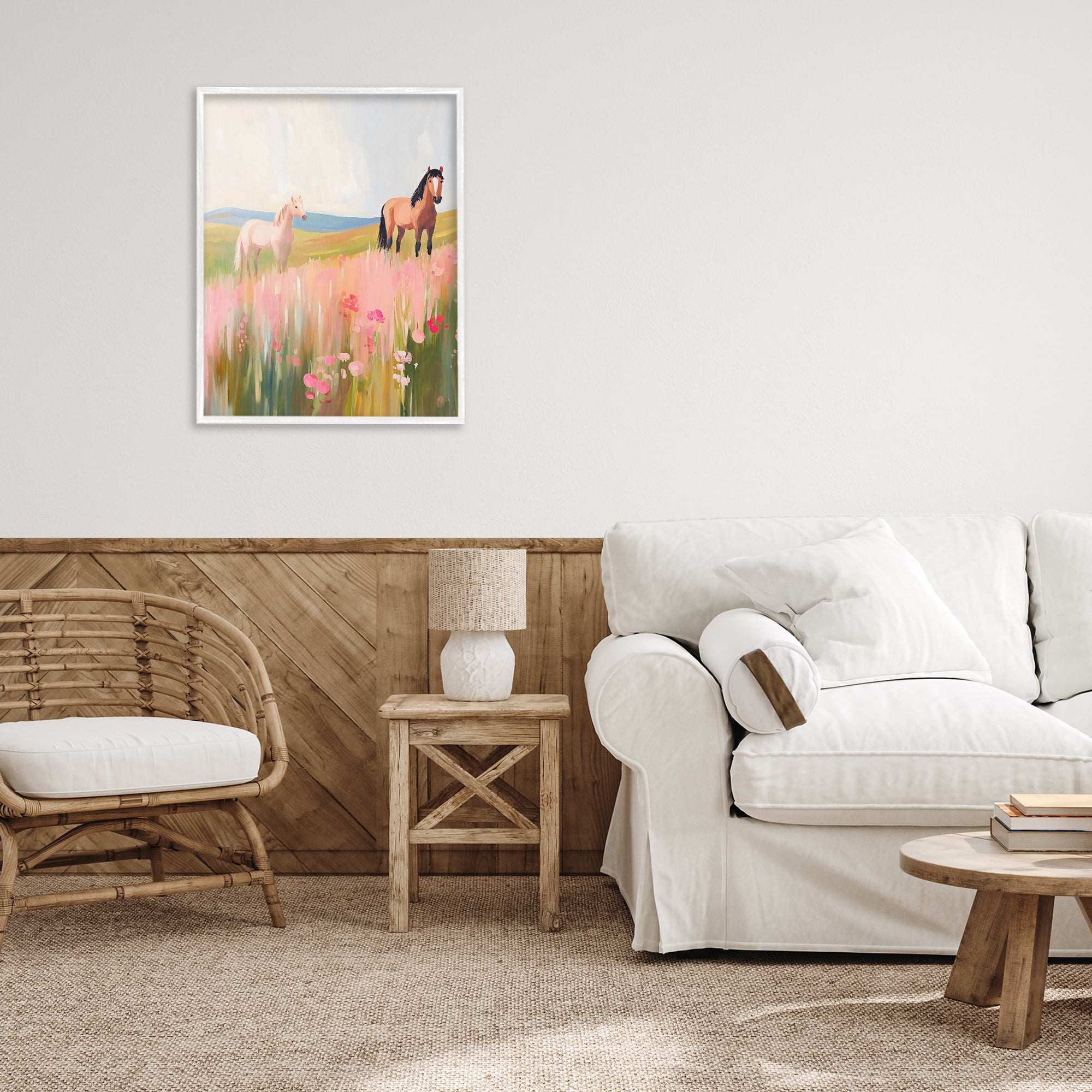 Stupell Industries Wild Horses in Pink Meadow White Framed Giclee Art, design by The Prints Vibe