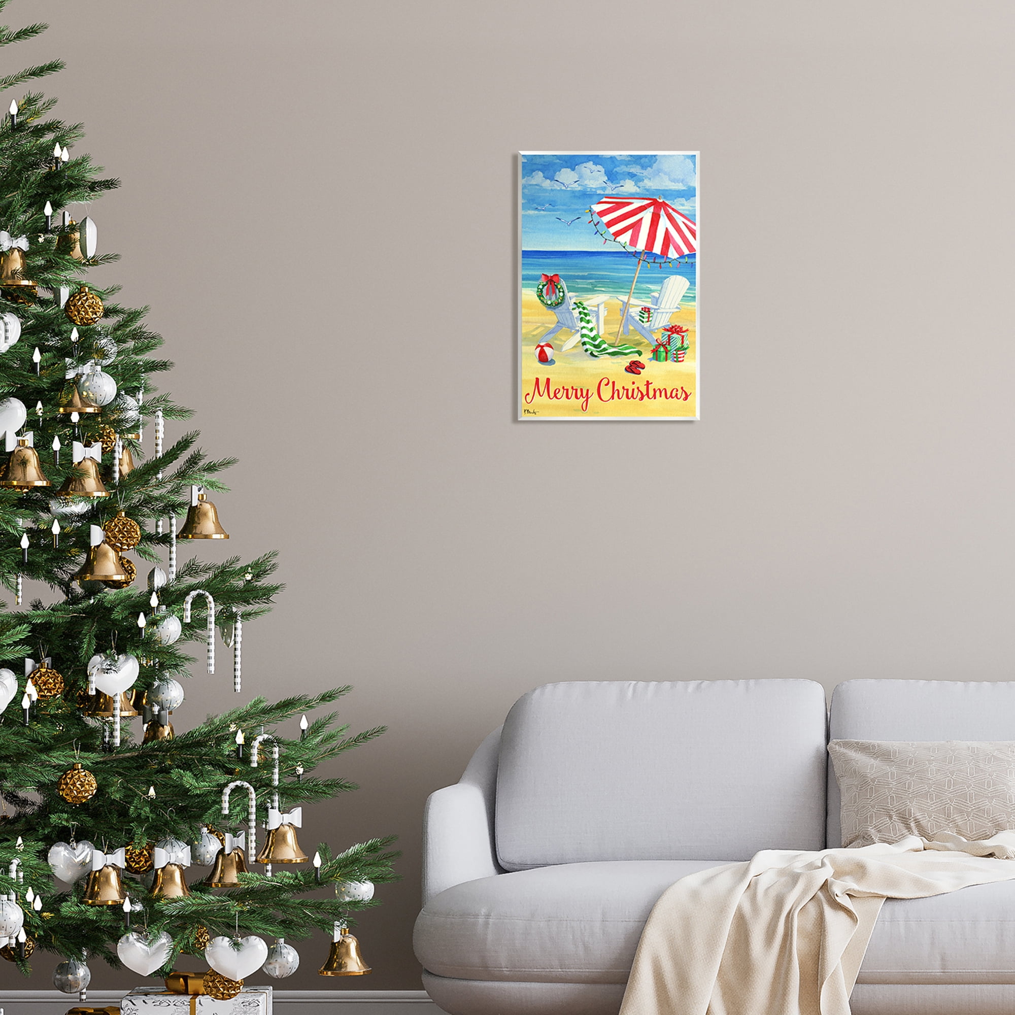 Stupell Industries Coastal Merry Christmas Holiday Painting Unframed Art Print Wall Art, 13 x 19