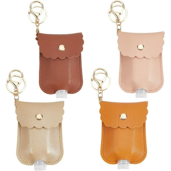 4 Colors Hand Sanitizer Holder Hand Sanitizer Case Keychain Bulk Pink Brown Yellow Small Portable Empty Bottle with Clip Leather Key Chain Holder