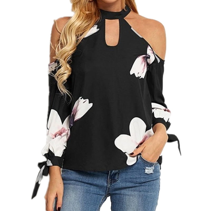 Famulily Womens Casual Cold Shoulder Long Sleeve Front Twist Tops