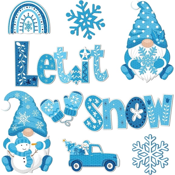 9 Pieces Winter Magnets Let it Snow Magnetic Stickers Gnomes Truck Snowflake Fridge Magnet Decals for Winter Holiday Christmas Refrigerator Metal Door Garage Car Decorations