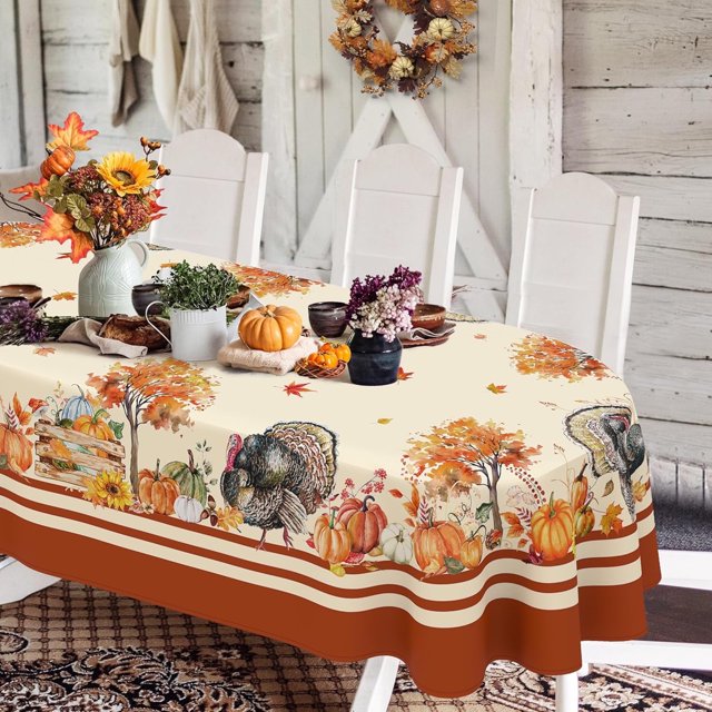 Nappe Ovale de l'Action de Grâce 60x102 Po, Nappe de Récolte d'Automne Citrouille Tournesol Dinde, Nappe en Polyester Imperméable Résistante aux Plis Durable pour l'Automne, l'Action de Grâce, Décoration Maison