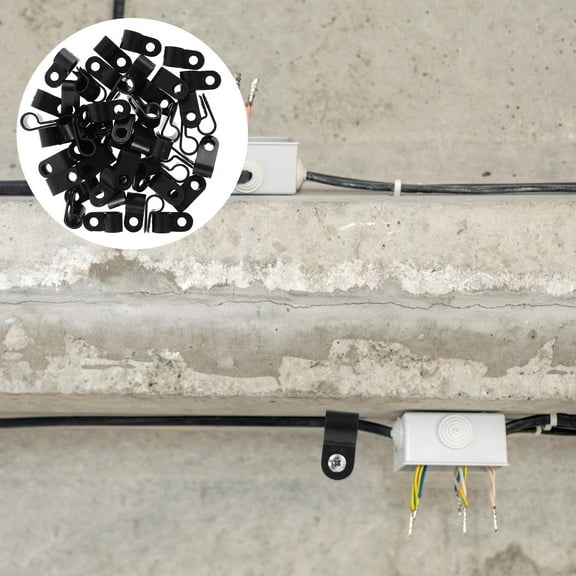 OFFIGAM 100pcs Black Plastic Wire Clips for PVC R-Shape Fasteners for Organizing Wires and Cables