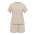 thumbnail image 5 of BOOMNY Womens 2 Peice Workout Shorts Sets Solid Short Sleeve Tops Shorts Outfits for Women Summer Casual Matching Sets, 5 of 5