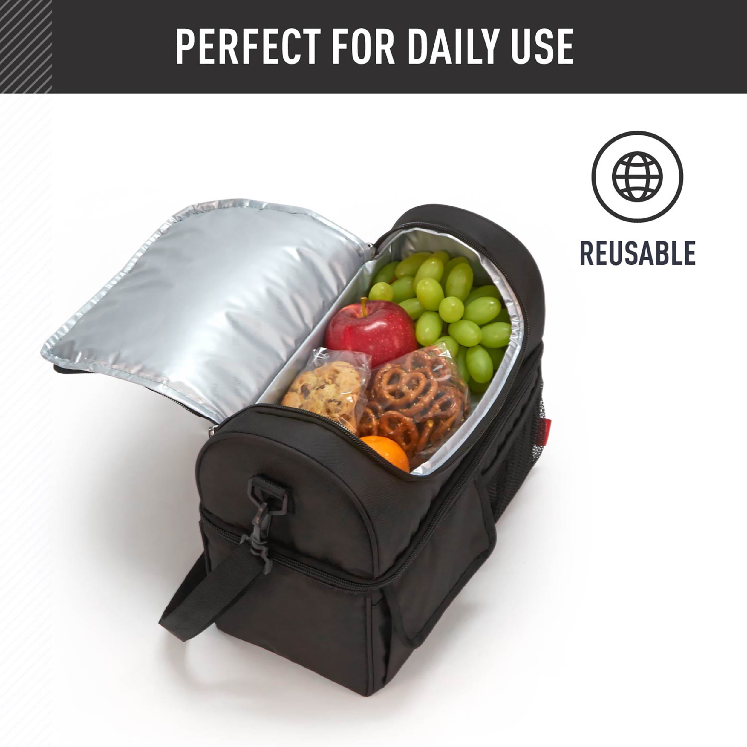Thermos Lunch Cooler, Black, Adult Soft-Sided Cooler for Portable Food Storage, Ideal for Work and Travel
