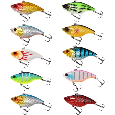 10 PCS Lipless Crankbait Fishing Lures for Saltwater Freshwater - 3/5 OZ VIB Lures with 3D Eyes Sinking Vibe Crank Baits Swimbaits Minnow for Bass Trout Catfish Pike Walleye