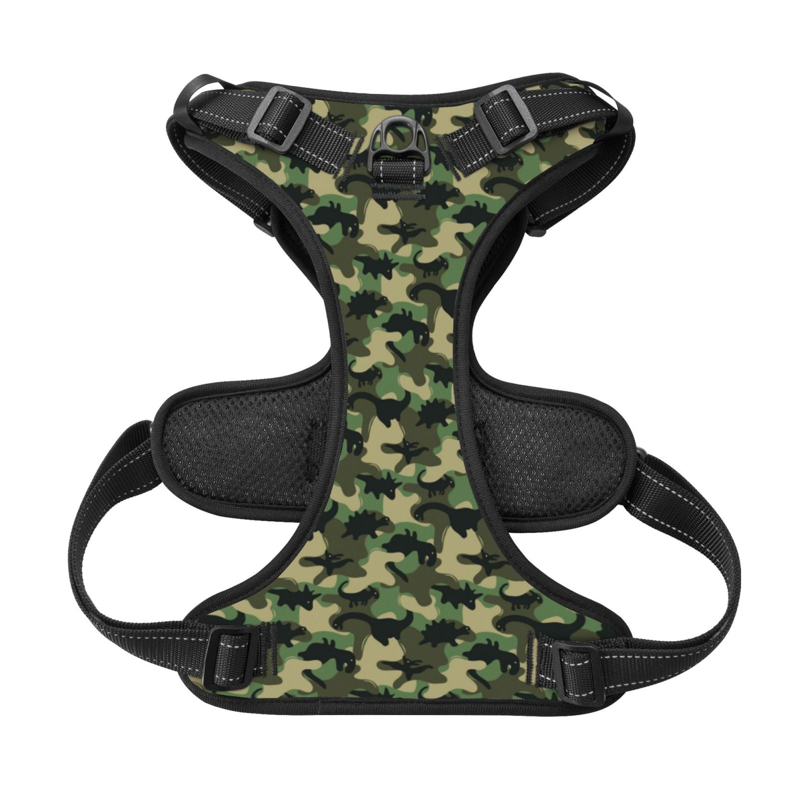 Kdxio Camouflage Dinosaur Print No Pull Dog Harness Adjustable Reflective Oxford Easy Control Medium Large Dog Harness for Training and Everyday-Large