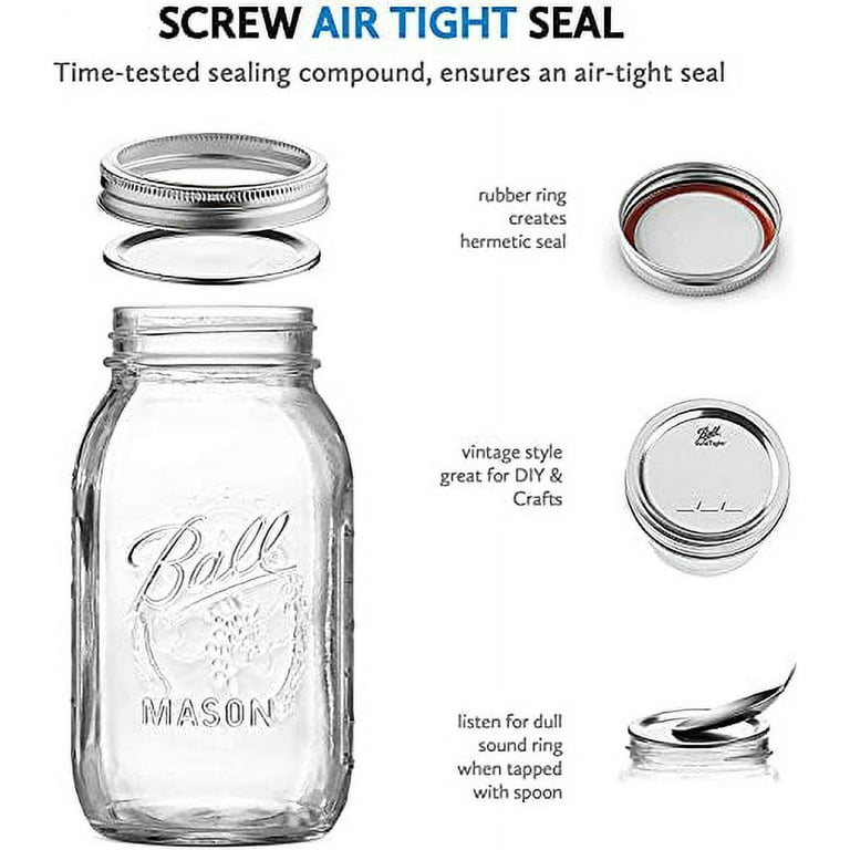 SEWANTA Wide Mouth Mason Jars 16 oz [6 Pack] With mason jar lids