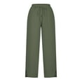 thumbnail image 6 of Karight Women's Summer Cotton Linen Drawstring High Waist Wide Leg Long Pants Trousers with Pocket Green, 6 of 6
