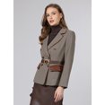 thumbnail image 4 of INSPIRE CHIC Women's Plaid Blazer Trendy Casual Houndstooth Double Breasted Suit Jacket L Grey Brown, 4 of 5