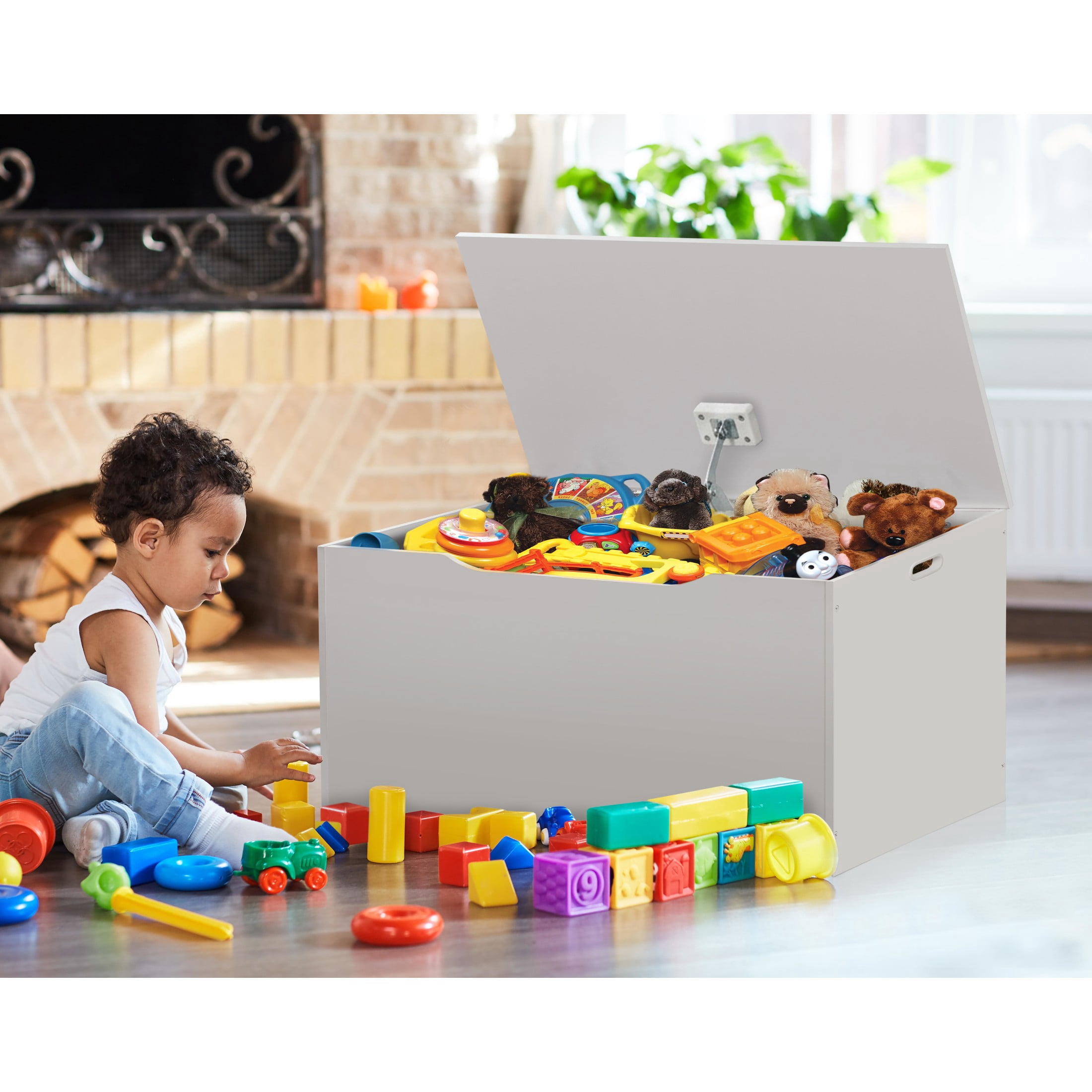 Badger Basket Child’s Wooden 29 gal Flat Bench Top Toy Chest, White