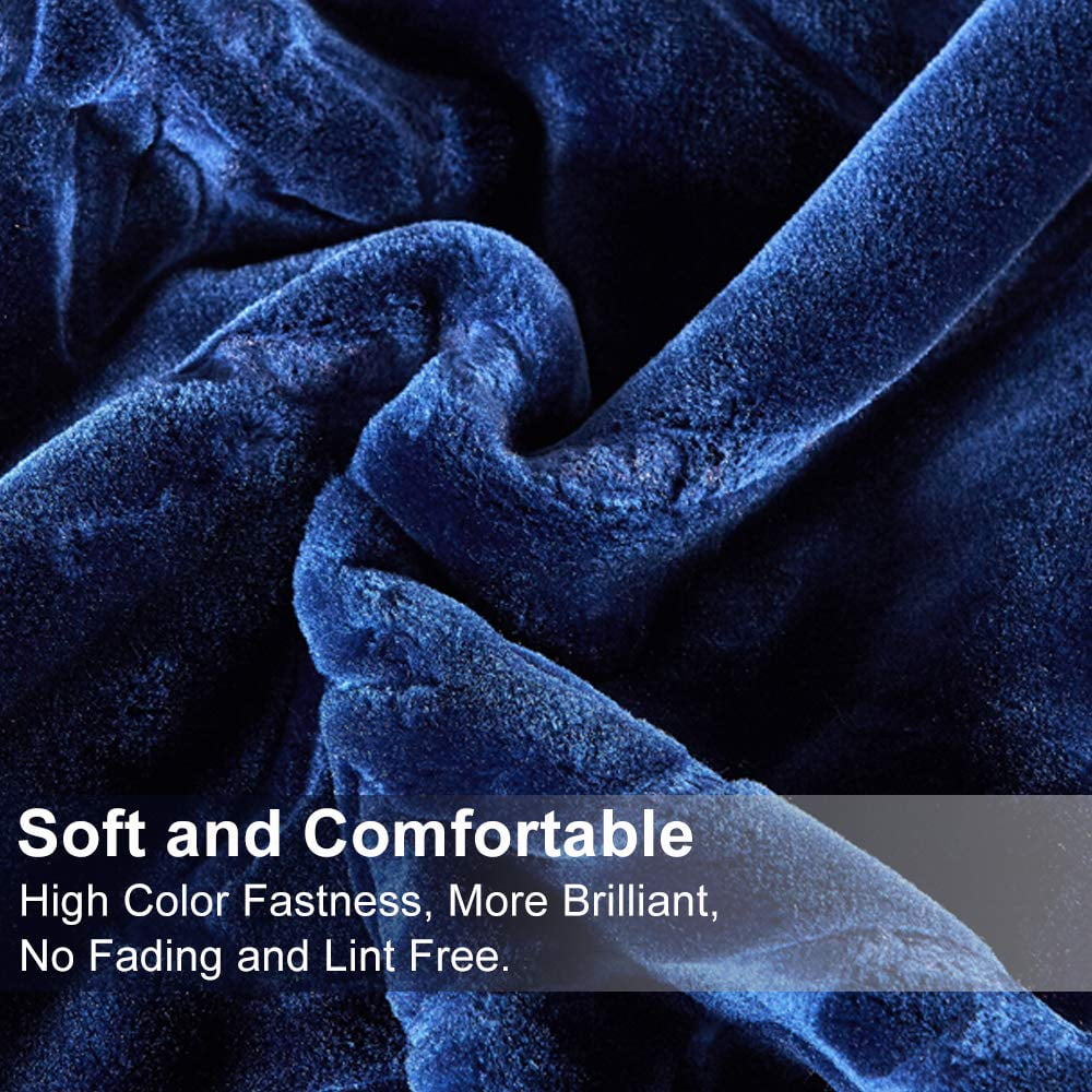 Heavy Thick Fleece Blanket King Size, 9lbs,1 Ply Silky Soft Warm Flower Embossed Raschel Winter Blanket, Minky Soft Plush Blanket for Sofa Bed, 85"x95", Navy Blue