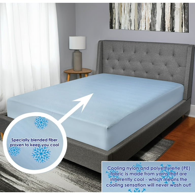 Mainstays Cooling Blue Fitted Mattress Protector, King