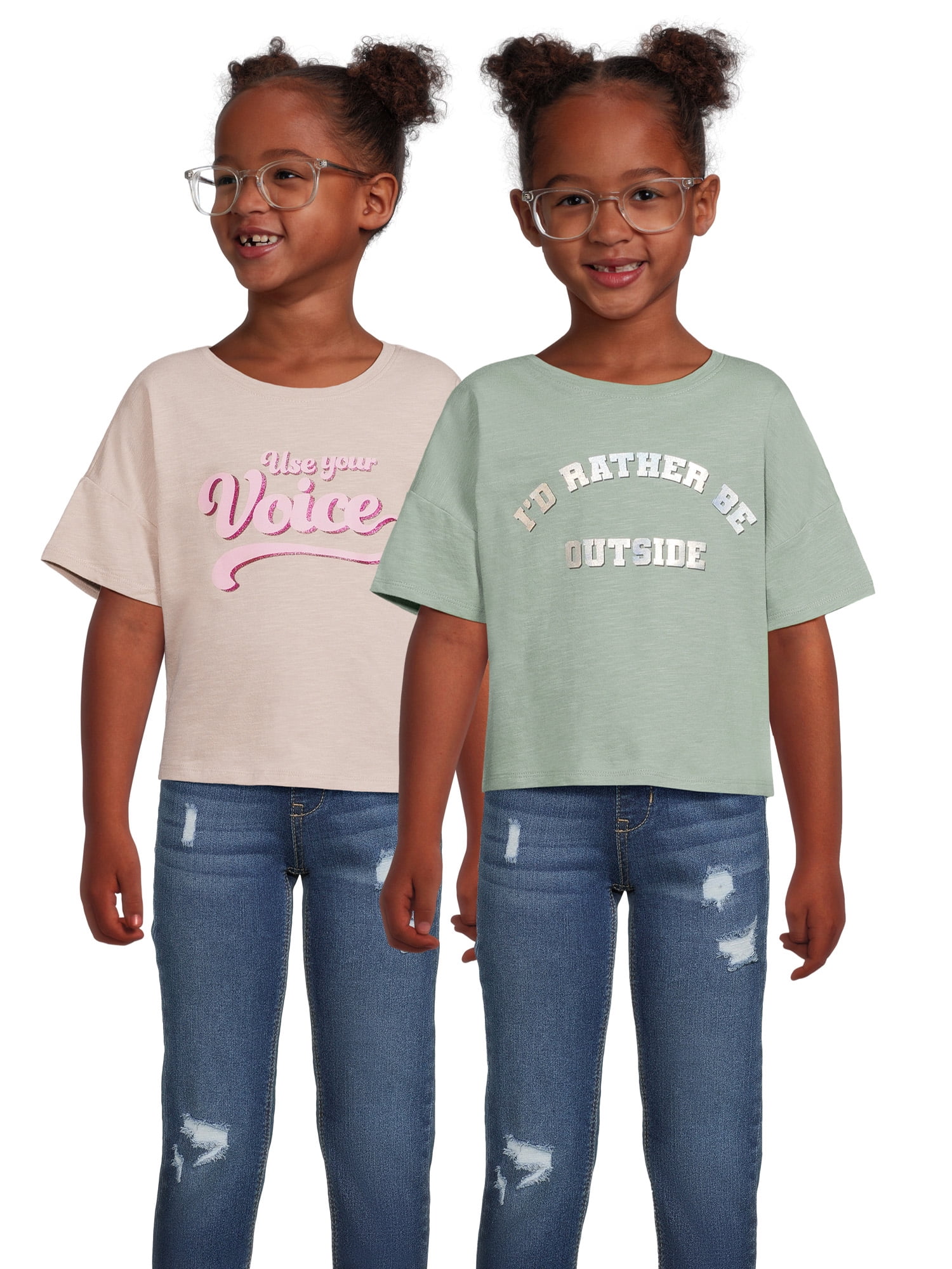 Athletic Works Girls Active Cropped Graphic Tee 2-Pack, Sizes 4-18 & Plus