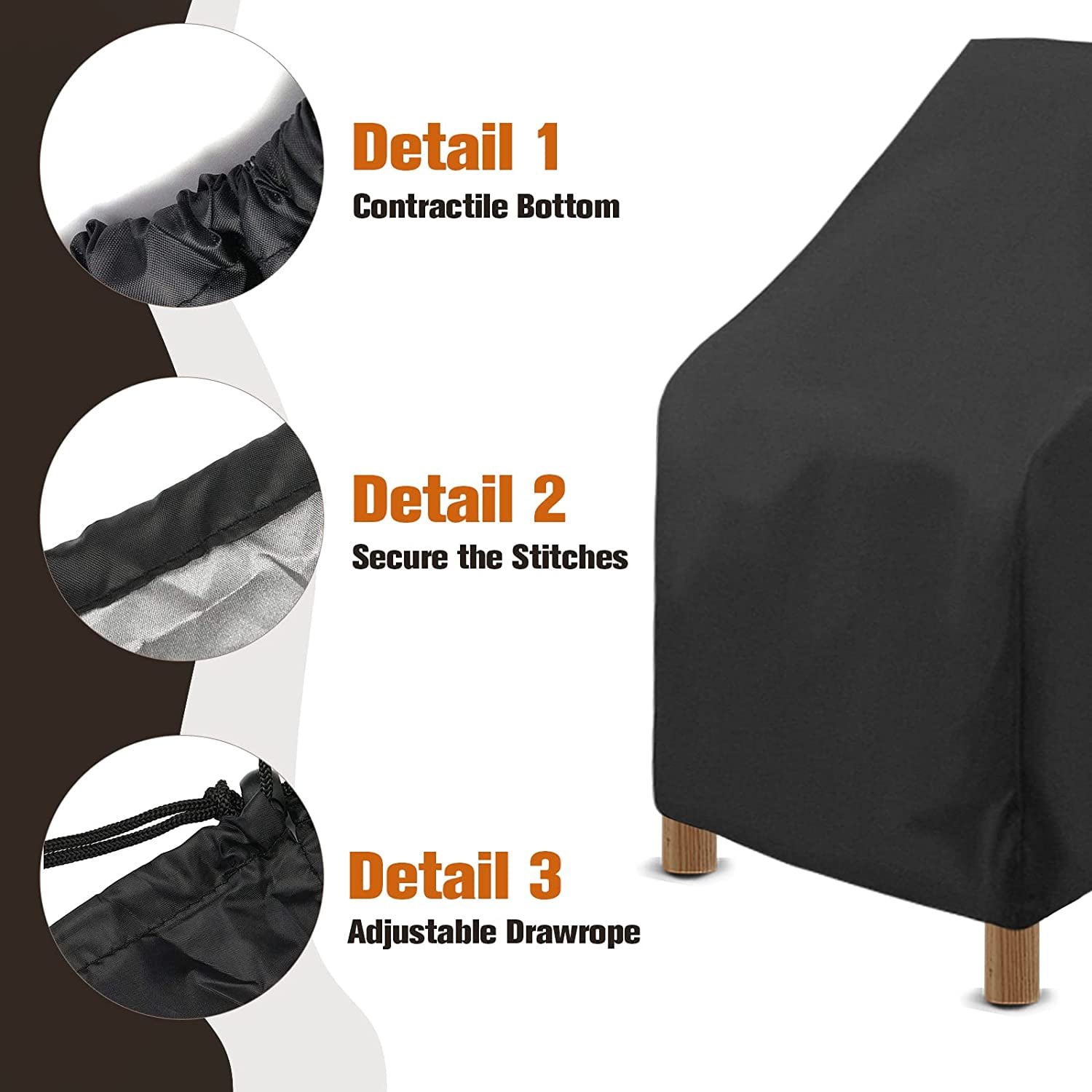 Stackable Patio Chair Cover Outdoor Chair Covers 35x35 Inch Waterproof Durable Outdoor Furniture Cover Stackable Patio Chairs Highback Chair Cover Protector Black (35x35-2 Pack)