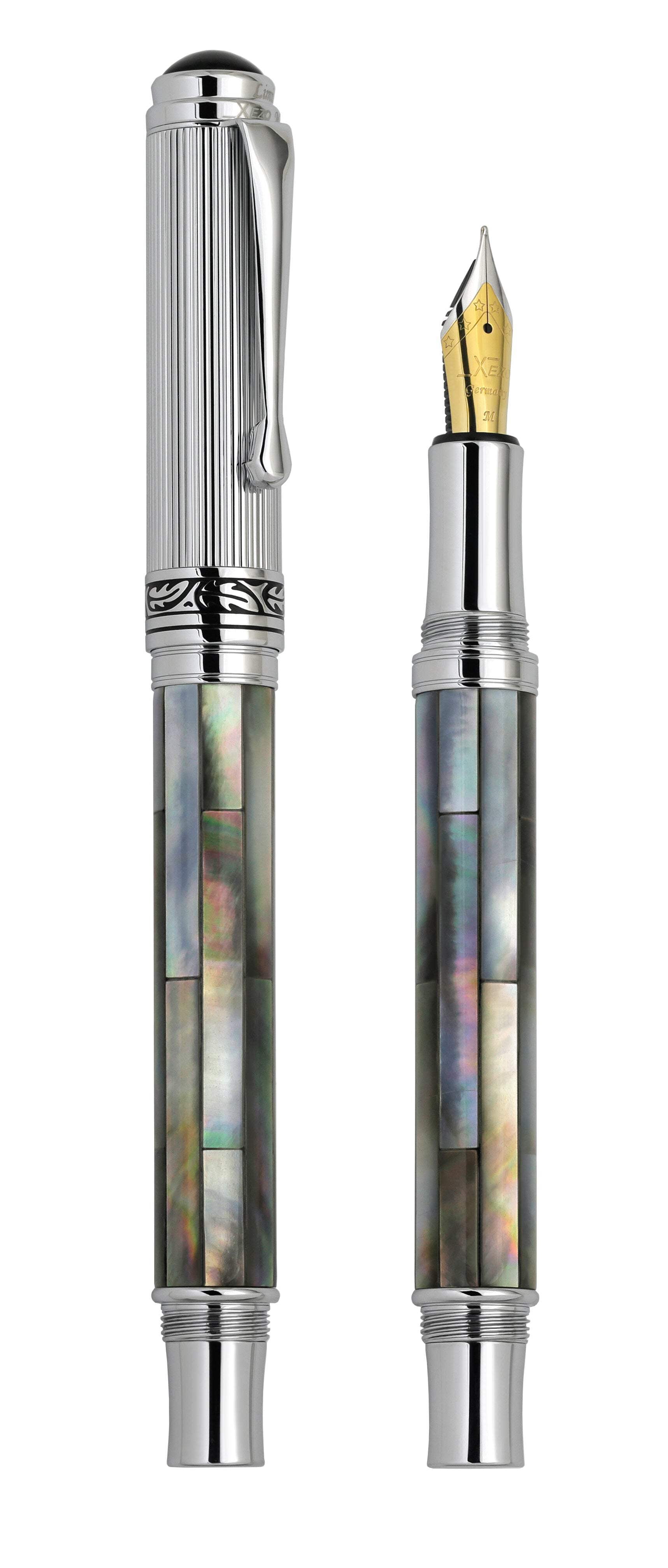 Xezo Xezo Maestro® Black Mother of Pearl Fountain Pen (Medium Nib) - Chrome Plated