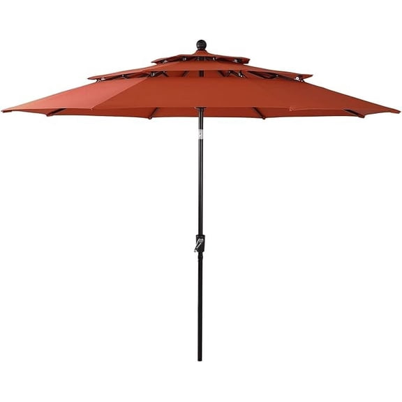 10ft 3 Tier Patio Umbrella Outdoor Market Umbrellas Backyard Poolside Auto-tilt