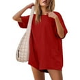 thumbnail image 3 of AherBiu Summer Casual T-Shirt Short Rompers for Women Short Sleeve Crewneck Wide Leg Jumpsuits with Pockets, 3 of 8