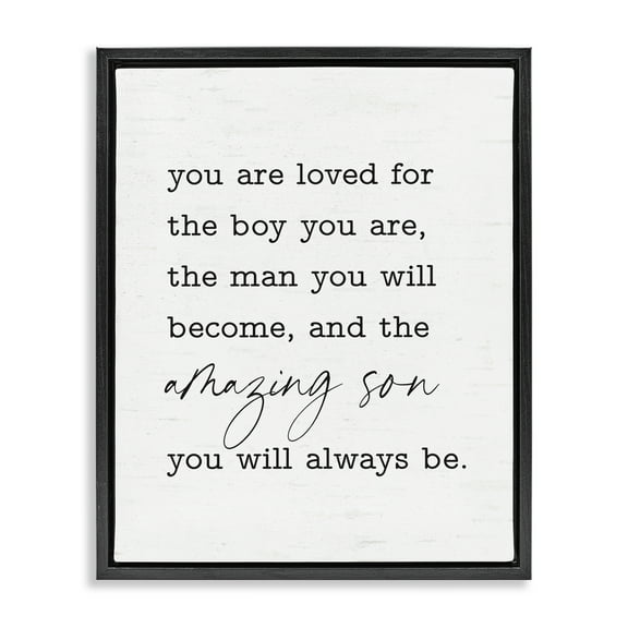 Stupell Industries Amazing Son Sentiment Text & Numbers Painting Black Floater Framed Canvas Art Print Wall Art, 17 x 21