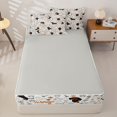 thumbnail image 4 of Homewish Kawaii Dachshund Zipper Queen Comforter Set with Fitted Sheet and 2 Pillowcases,Dog Paws Zipper Bedding Set,Cream,Woof Print Decor,Light Gray Reversible,4pcs, 4 of 8