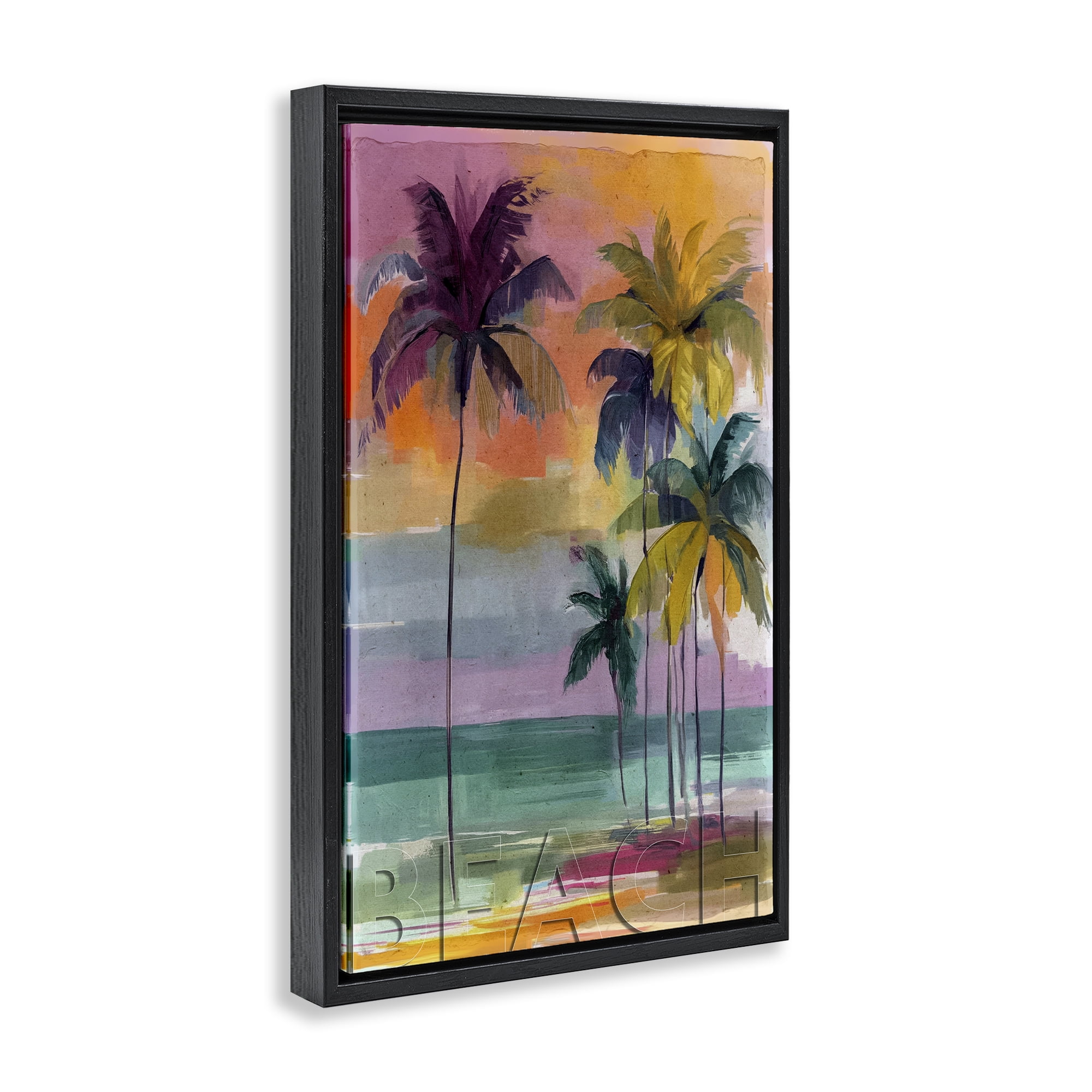 Stupell Industries Crayon Beach at Sunset Black Framed Floater Canvas Wall Art, design by Annabelle Hall
