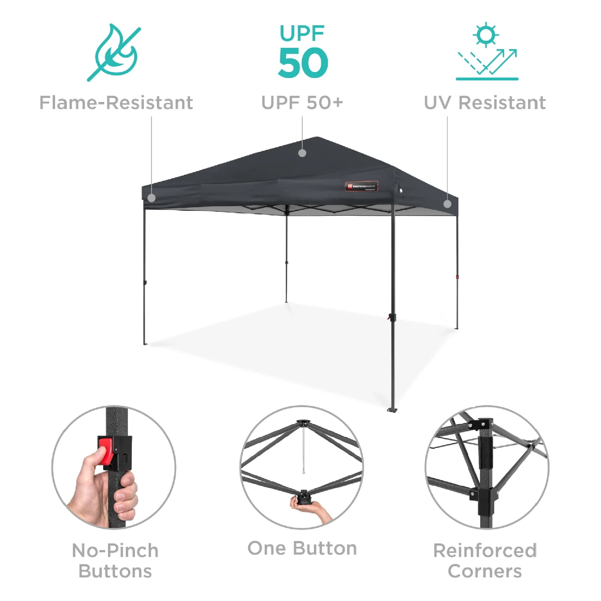 Best Choice Products 10x10ft Easy Setup Pop Up Canopy w/ 1-Button Setup, Wheeled Case, 4 Weight Bags - Gray