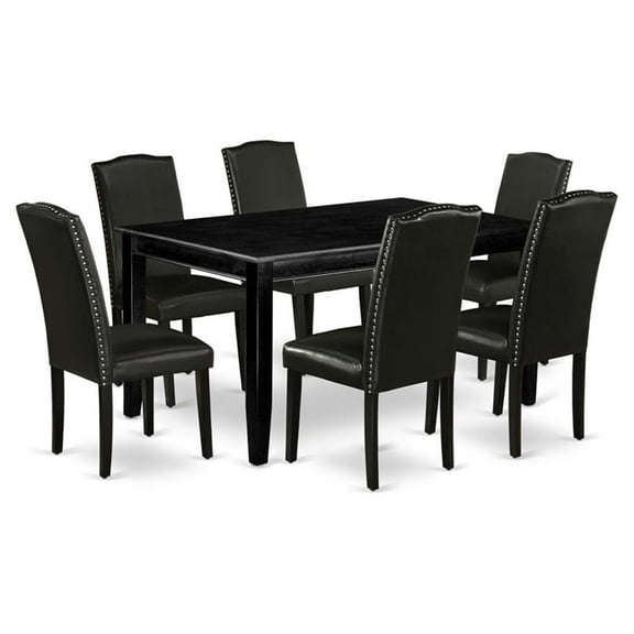 Pemberly Row 7-piece Wood Dining Set with Leather Seat in Black