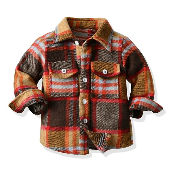 MXIEZI Toddler Kids Long Sleeve Spring Fall Blouses Tops 6M-9T Boys Button-Down Plaid Shirts Breathable Boys Dress Shirt for Baby