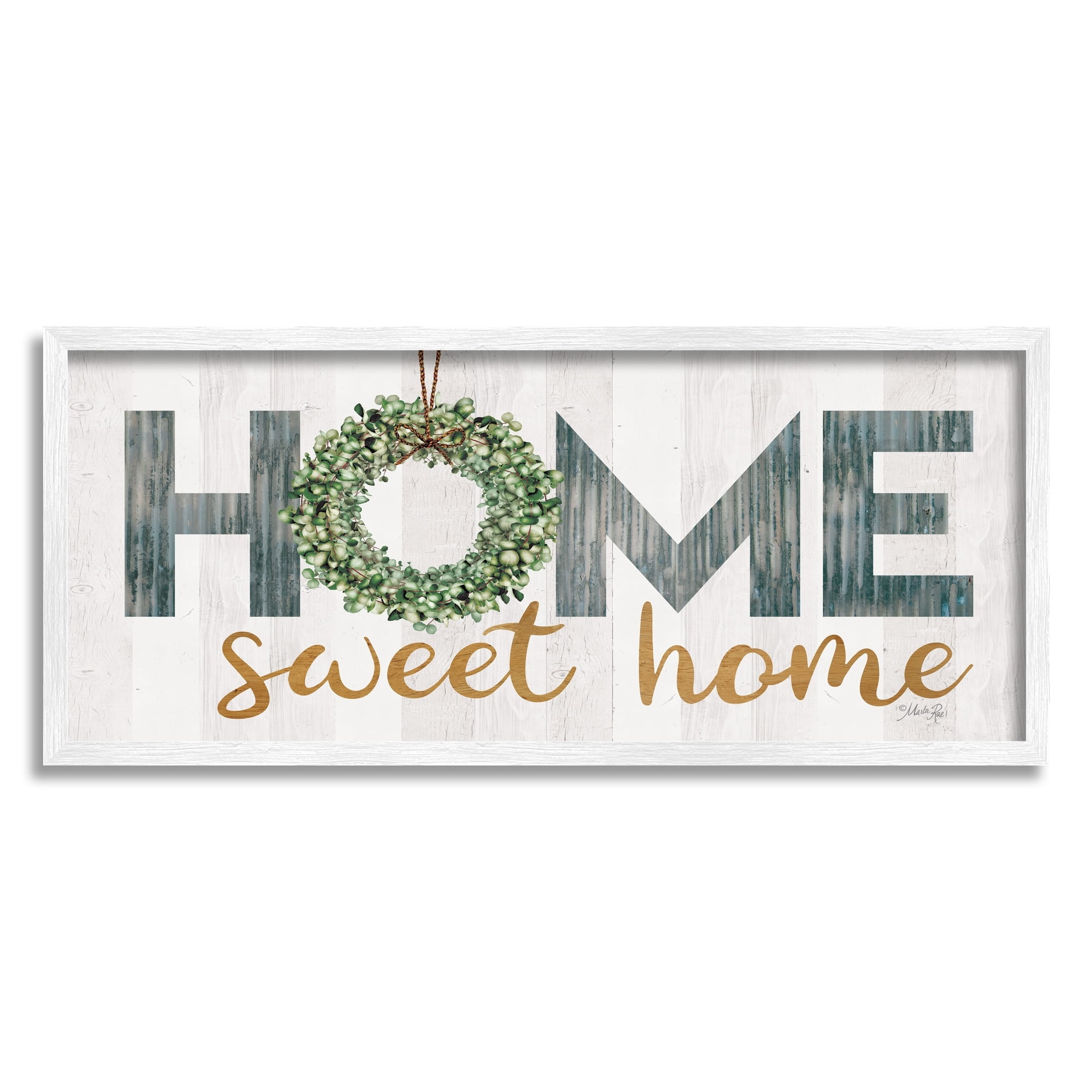 Stupell Industries Home Sweet Home Phrase Country Green Wreath Typography, 24 x 10, Design by Marla Rae