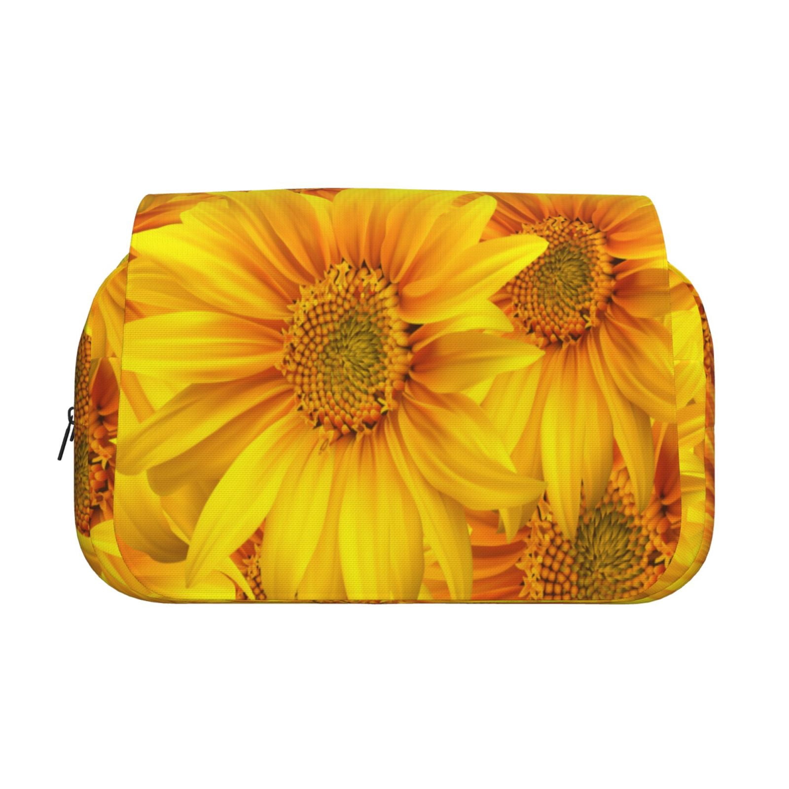 Rateoe 3D Sunflowers Pattern Double Clamshell Pen Case, Storage Organizer with Two Zipper Compartments– Holds Up to 50 Pencils & Pens