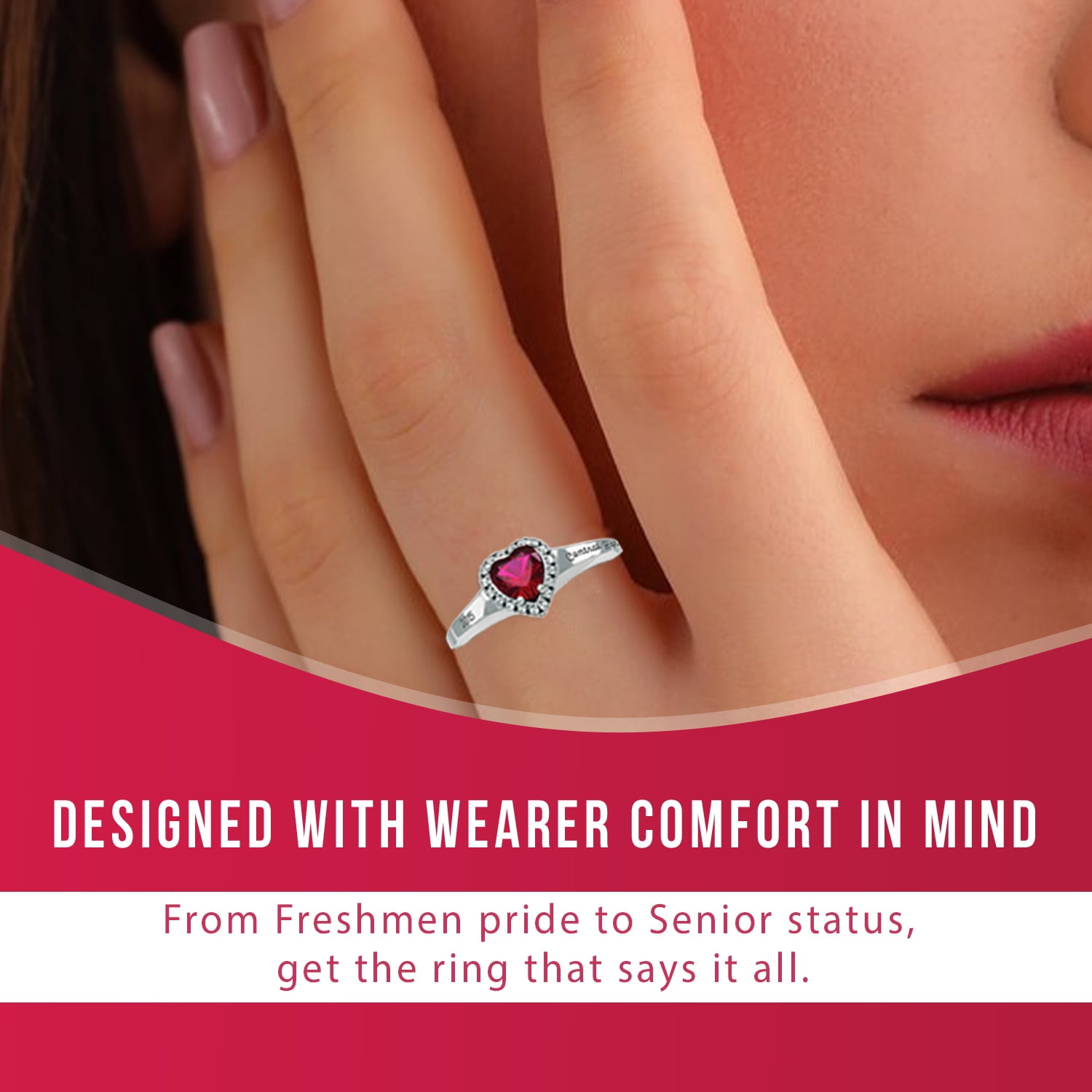 Personalized Women's Square Fashion Class Ring?available in Valadium, Silver Plus and Yellow and White Gold