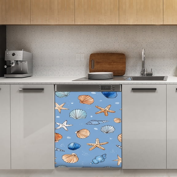 Seashells and Starfish Pattern Dishwasher Magnet Cover Decorative Sticker for Home Cabinet Kitchen 23" x26"