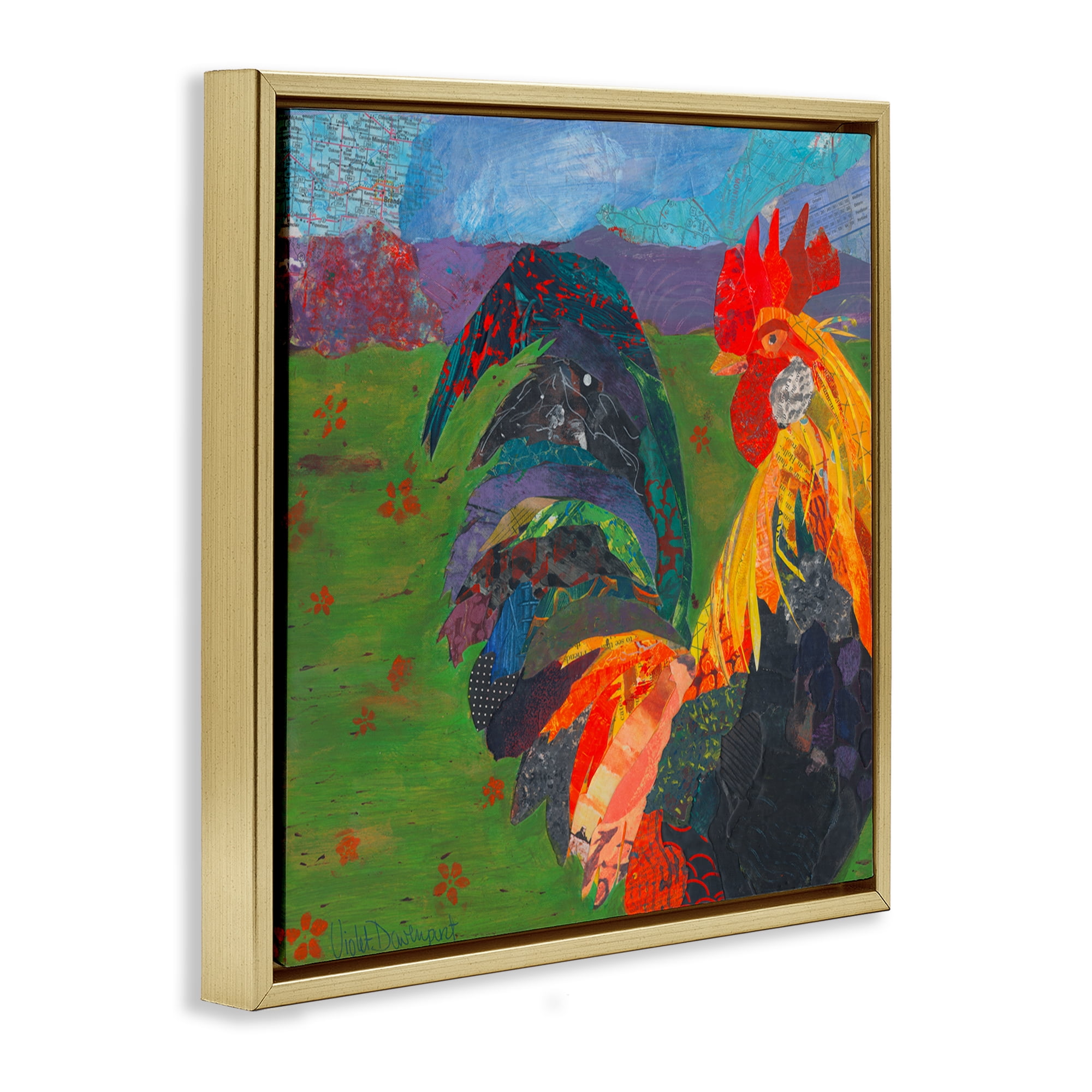 Stupell Industries Expressive Farm Rooster Animals Painting Gold Floater Framed Canvas Art Print Wall Art, 25 x 25