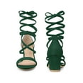 thumbnail image 4 of BLISSFUL STEP Lace Up Strappy Block Mid Heels Sandals for Women Green (Size 5), 4 of 5