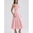 thumbnail image 3 of Womens Pink Halter-Neck Fit-And-Flare Midi Dress With Ruched Bodice And Adjustable Straps, 3 of 4