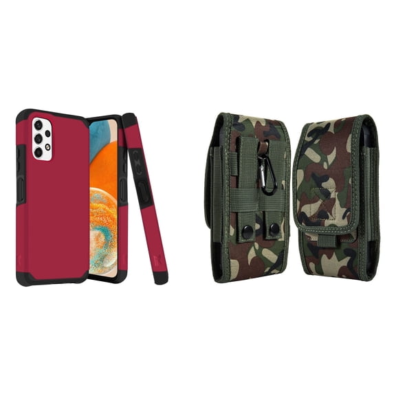 MK Armor Case for Samsung Galaxy A23 5G and Belt Holster Pouch (Magenta/Jungle)