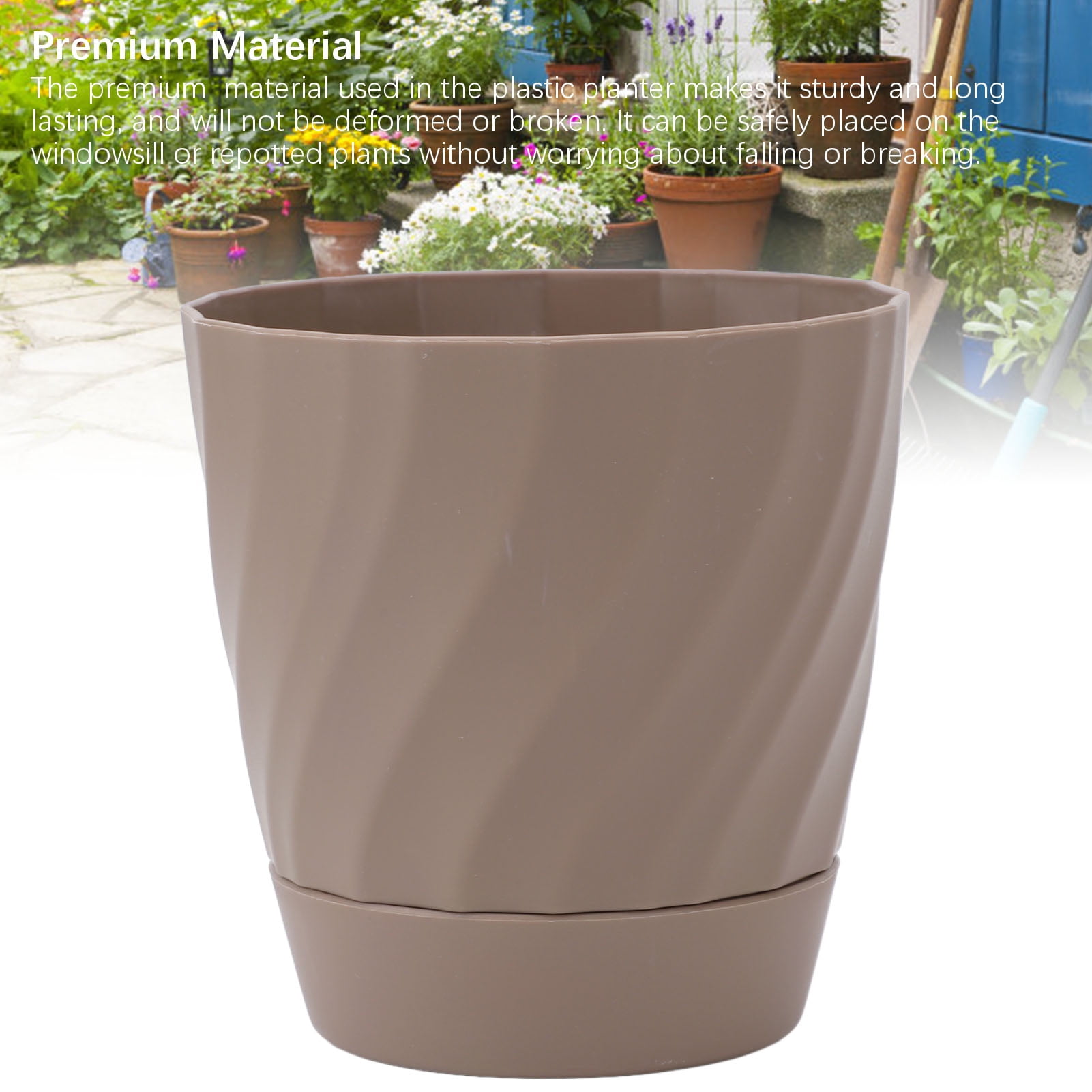 YAHHU 6pcs Plastic Flower Planters Lightweight Gardening Plant Pots for Home Balcony Garden Decor, Brown, 4.8 inches / 12.2 cm