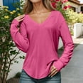 thumbnail image 5 of MHFRRA Camiseta de Manga Larga con Cuello En V para Mujer, Corte Holgado, Informal, con Hombros descubiertos y Dobladillo Anudado a La Cintura para Uso Diario Rosa Fuerte, 5 of 5