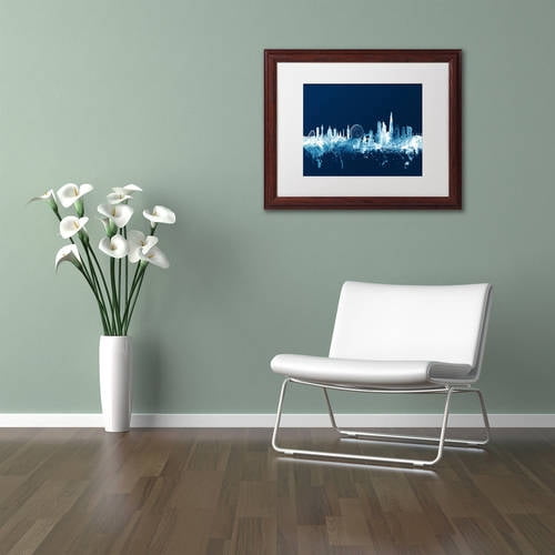 Trademark Fine Art "London England Skyline Navy" Canvas Art by Michael Tompsett, White Matte, Wood Frame