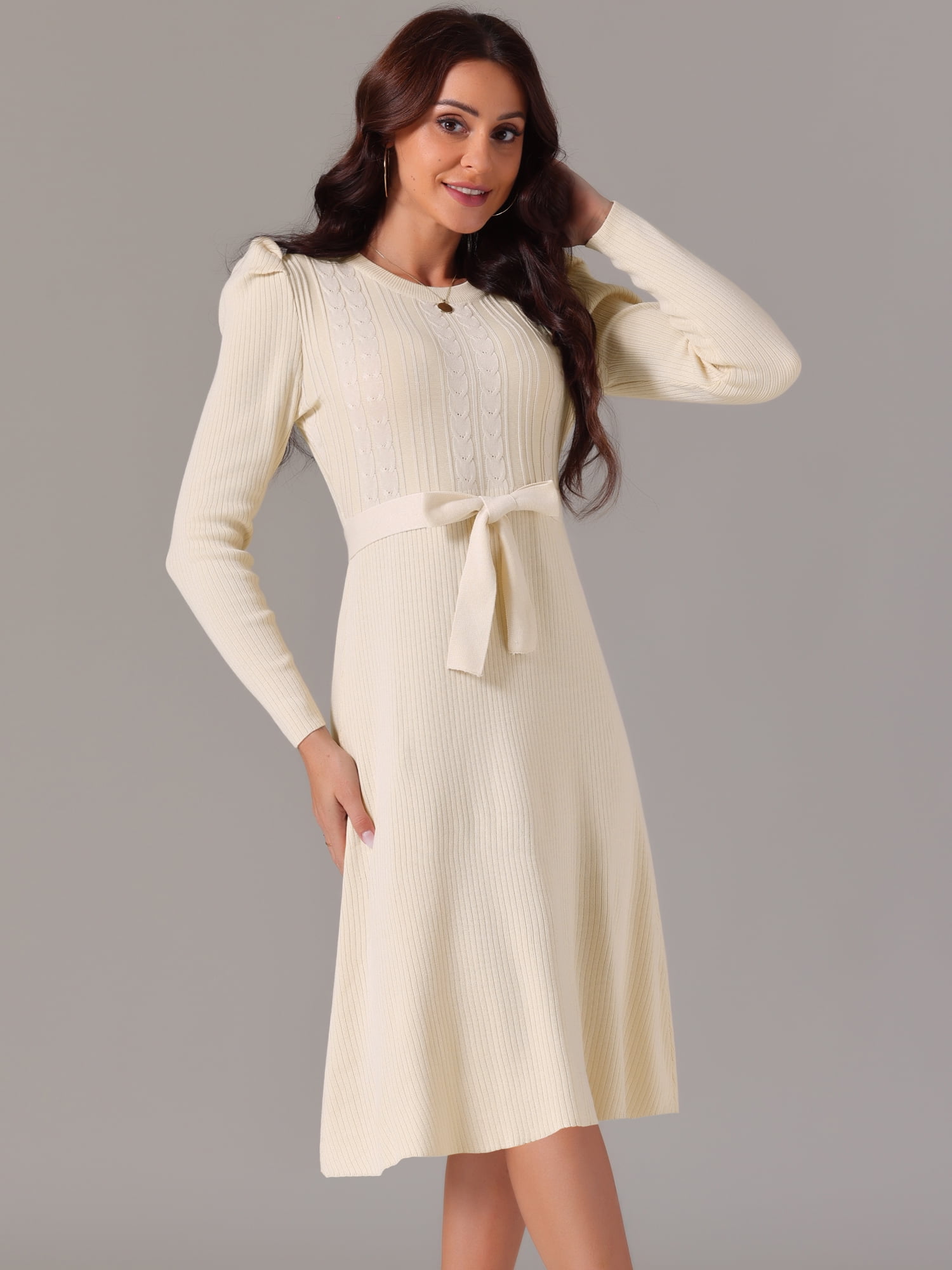 DARING DIVA Puff Long Sleeve Tie Waist Midi Sweater Dress XL Apricot