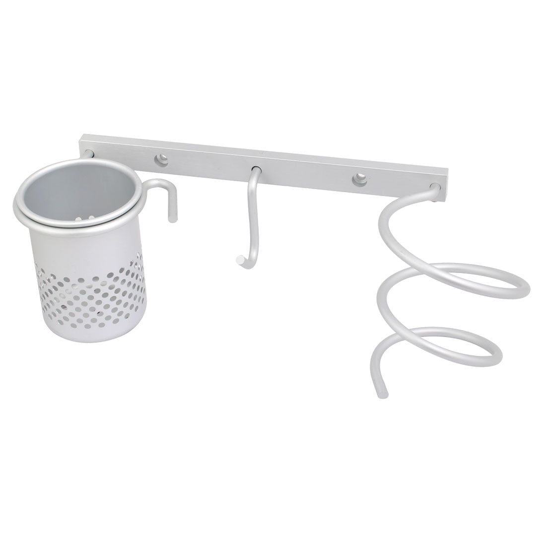 Aluminum Wall Mount Spring Style Hair Dryer Holder Storage Rack Set Silver Tone
