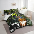 thumbnail image 3 of jejeloiu Cute Cartoon Dinosaur 7-Piece Bedding Comforter Set,Kawaii Dino Silhouette King Bedding Sets,Green Black Orange Bed Sheets For Kids,Super Cozy Room Decor Reversible, 3 of 8