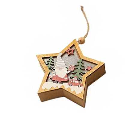 

Linyer Christmas Pendant Window Wall Hanging Lighting Wood Piece Atmospheres Xmas Decoration Holiday Party Prop Battery Operated Star White