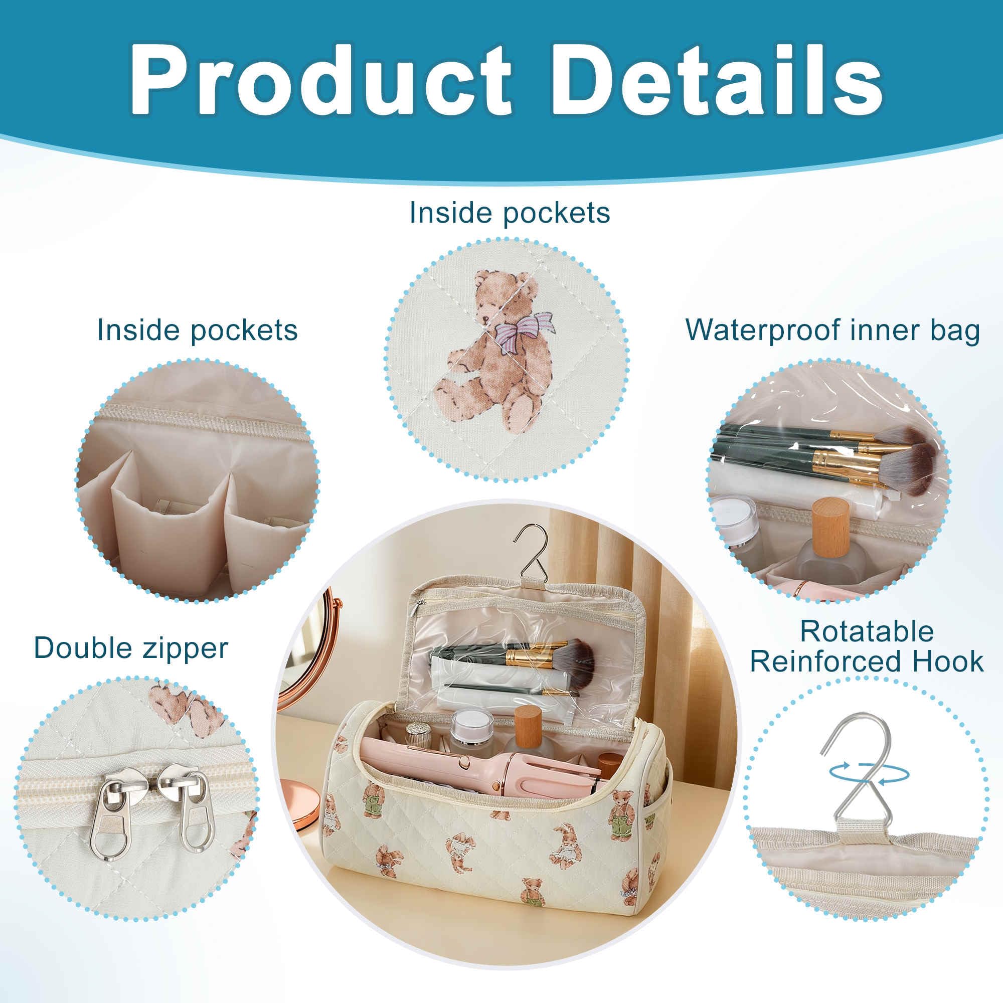 Soda Candy Quilted Hair Tools Travel Bag Cotton Cosmetics – details