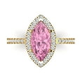 thumbnail image 2 of 2.38ct marquise cut pink Zircon 14k yellow gold halo Bridal Wedding Engagement Promise Anniversary Ring for Women size 4.25, 2 of 7