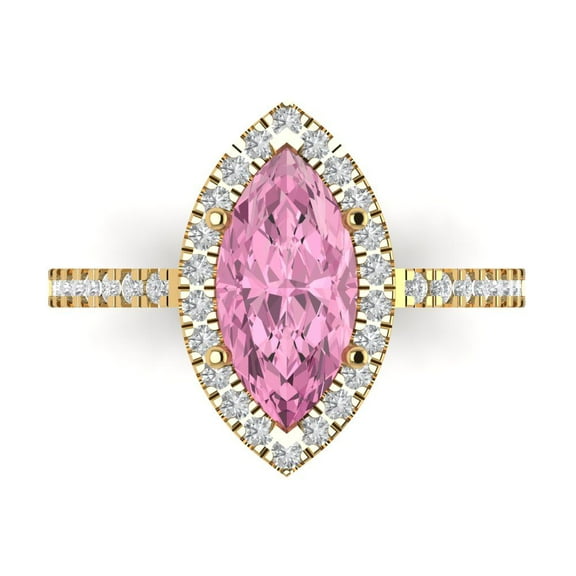 Halo Engagement Ring for Women - 2.38ct Simulated Pink Diamond in 18K Yellow Gold Promise Ring