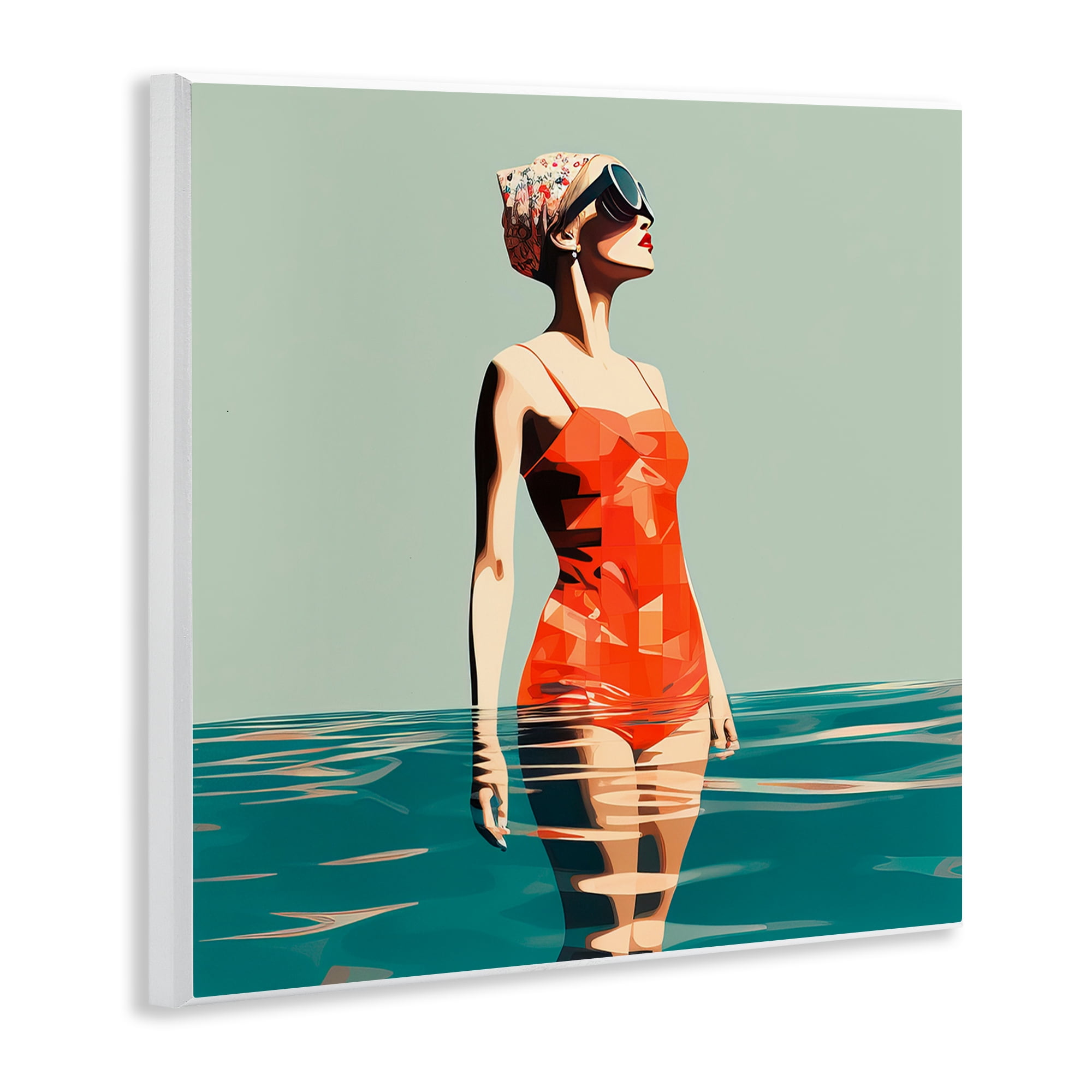 Stupell Industries Retro Woman in Swimsuit Novelty Painting Unframed Art Print Wall Art, 12 x 12