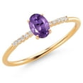 thumbnail image 3 of Gem Stone King 10K Yellow Gold Oval Purple Amethyst and White Lab Grown Diamond Engagement Ring for Women (0.50 Cttw, Oval 6X4MM, Gemstone February Birthstone, Available in Size 5, 6, 7, 8, 9), 3 of 6