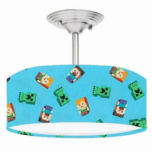 888 Cool Fans 2 Light Minecraft Brushed Nickel Drum Style LED Ceiling Lamp Fixture