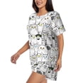 thumbnail image 3 of Womens Pajama Sets With Pocket, Classic Cute Cartoon Cat Lounge Sets Short Sleeve Sleepwear PJ Sets for Women, 3 of 6